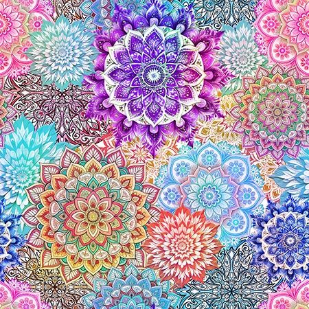 Mandala Lush Petals - Bright Multi Wide Backing