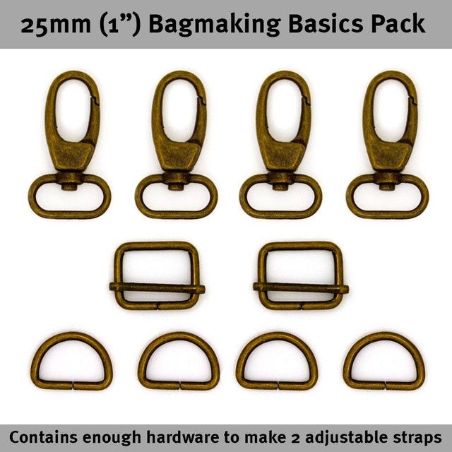 Bag Hardware Basics Pack - 1&quot; - Antique Brass