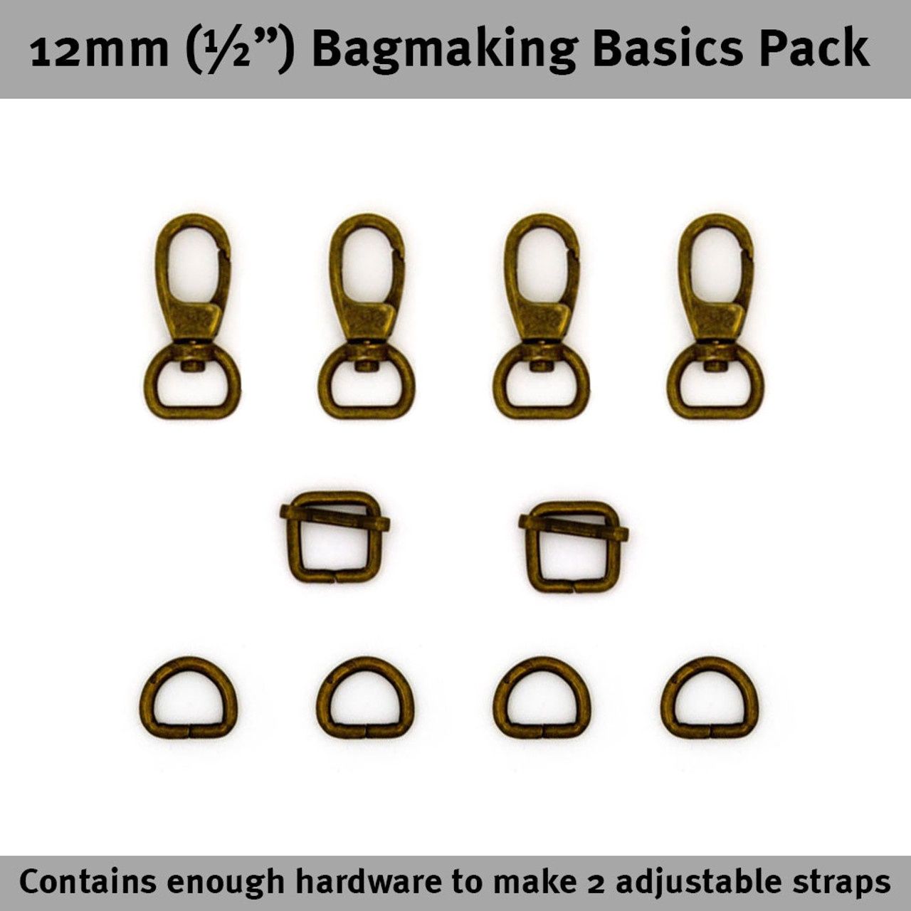 Bag Hardware Basics Pack - 12mm (1/2&quot;) - Antique Brass
