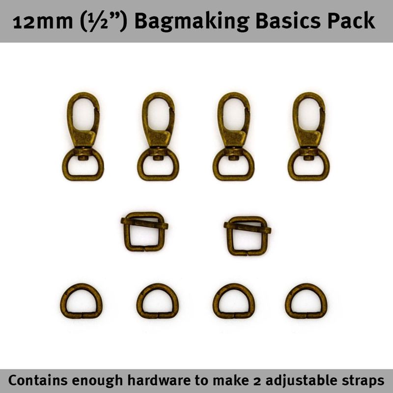 Bag Hardware Basics Pack - 12mm (1/2") - Antique Brass