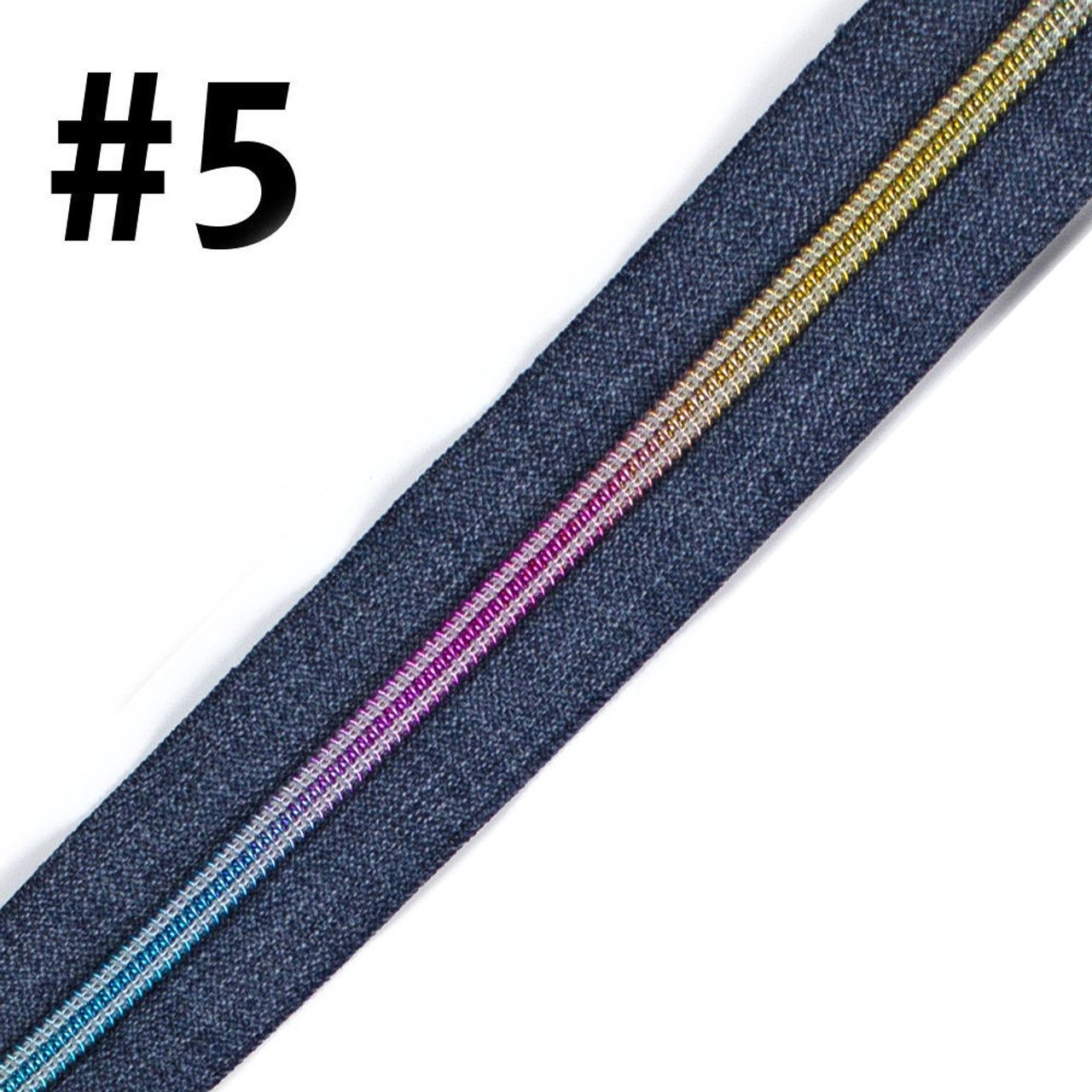 Bag Zipper Tape 3m - #5 - Denim with Iridescent Rainbow Teeth