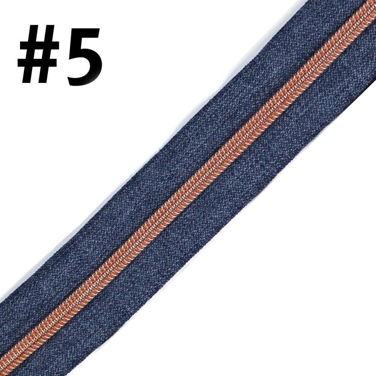 Bag Zipper Tape 3m - #5 - Denim with Rose Gold Teeth