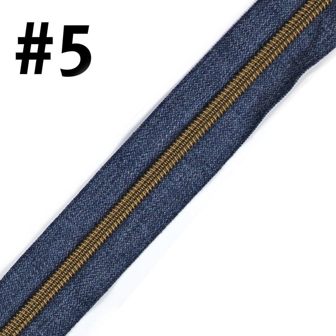 Bag Zipper Tape 3m - #5 - Denim with Antique Brass Teeth
