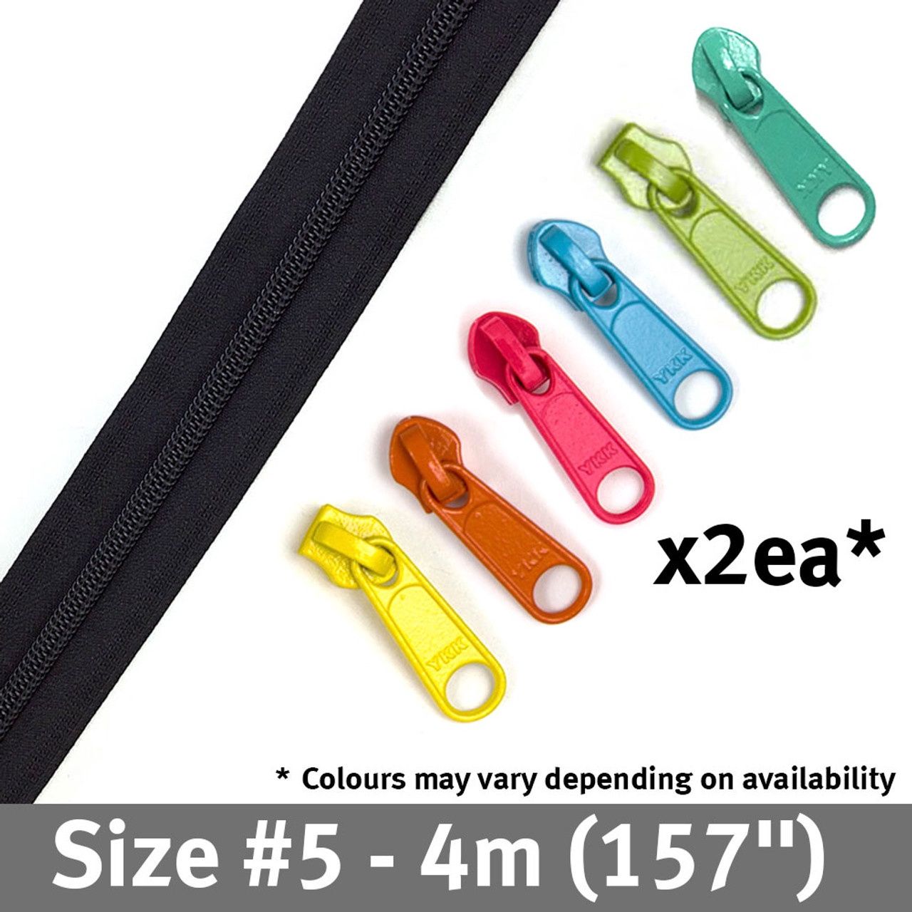 Bag Zipper with Pulls - YKK #5 - Black with Multi Coloured Pulls