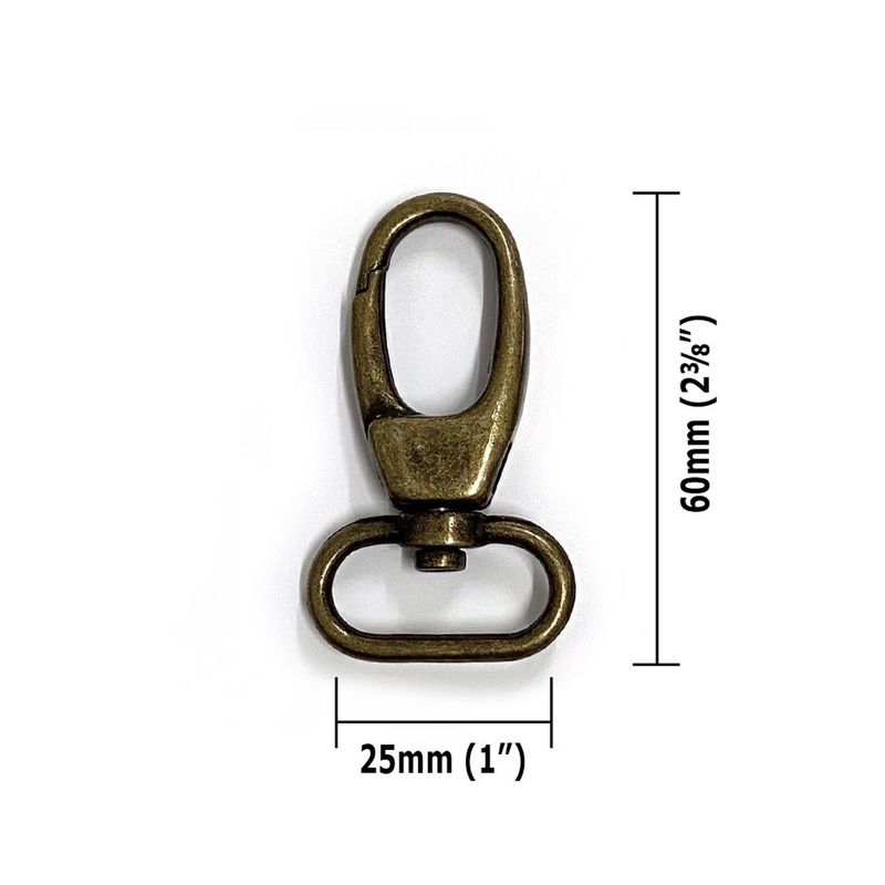 Swivel Snap Hook 25mm (1") - 2 Pack - Antique Brass