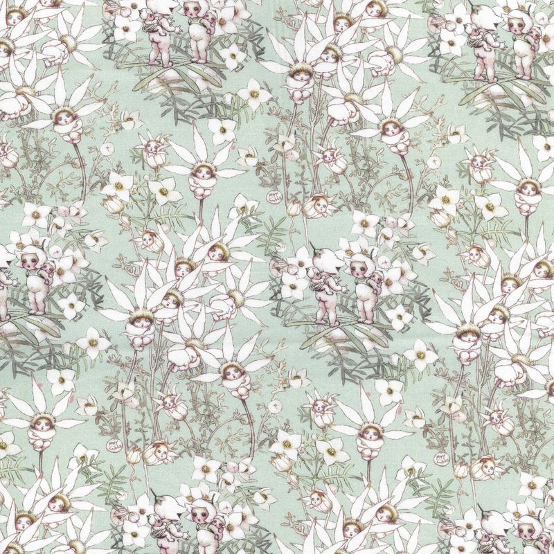 May Gibbs - Pastel Flowers Mint - Fat Qtr