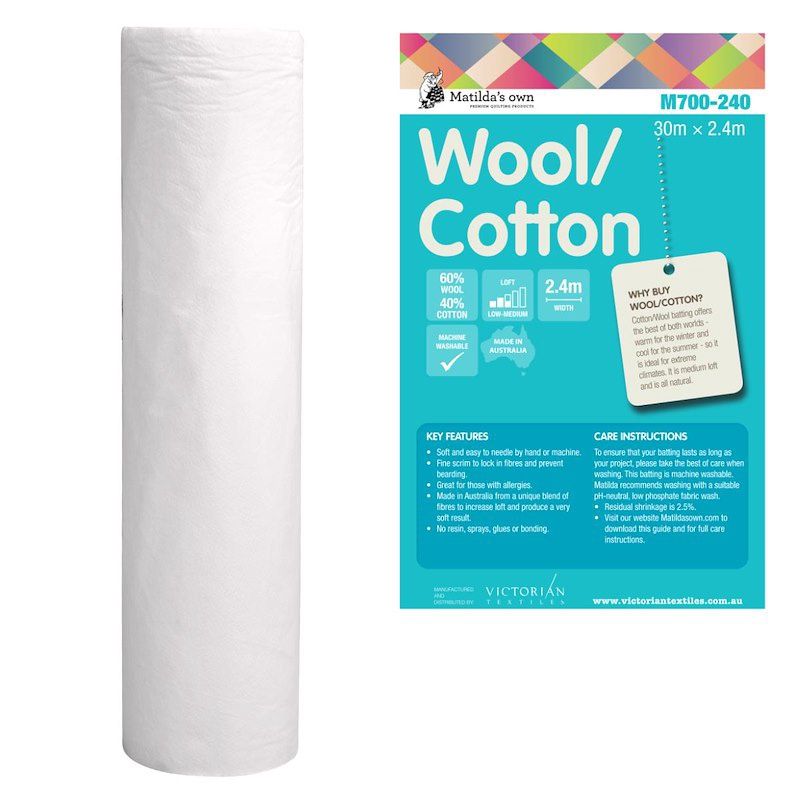 Matilda's Own Wool 60%/Cotton 40%  Wadding 2.4m wide (Bulky Item)
