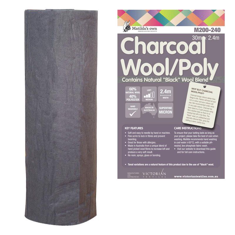 Matilda's Own Charcoal Wool 60%/Polyester 40% Wadding 2.4m wide (Bulky Item)