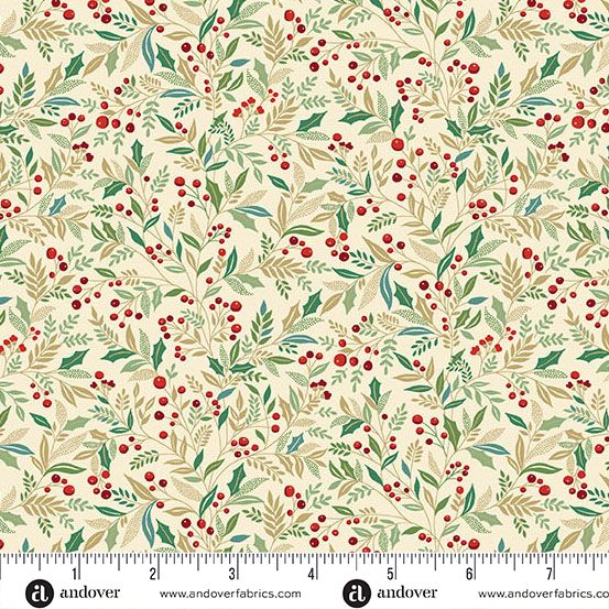 Adorn by Makower UK Holly Cream Fat Qtr