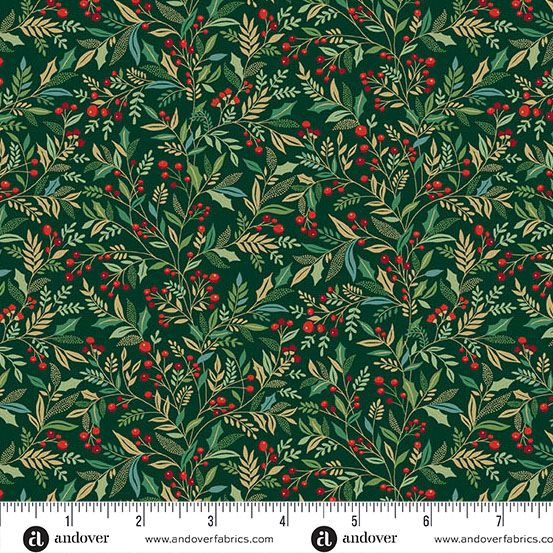 Adorn by Makower UK Holly Green Fat Qtr