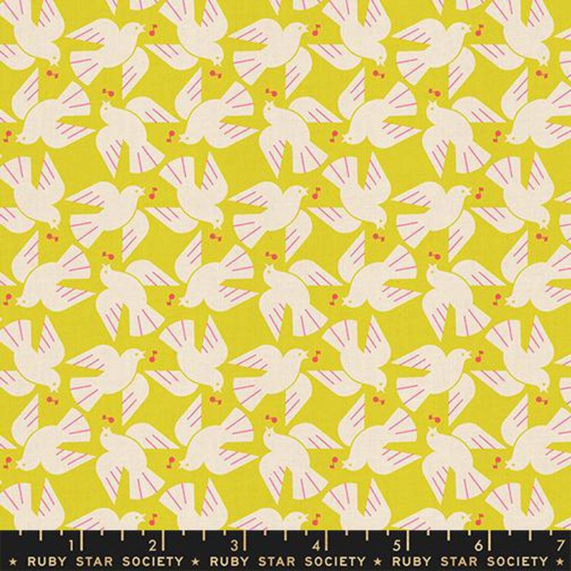Lofi Linens Citron Flock Yeah - Fat Qtr
