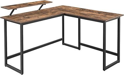 L-Shaped Desk with Screen Stand for Studying