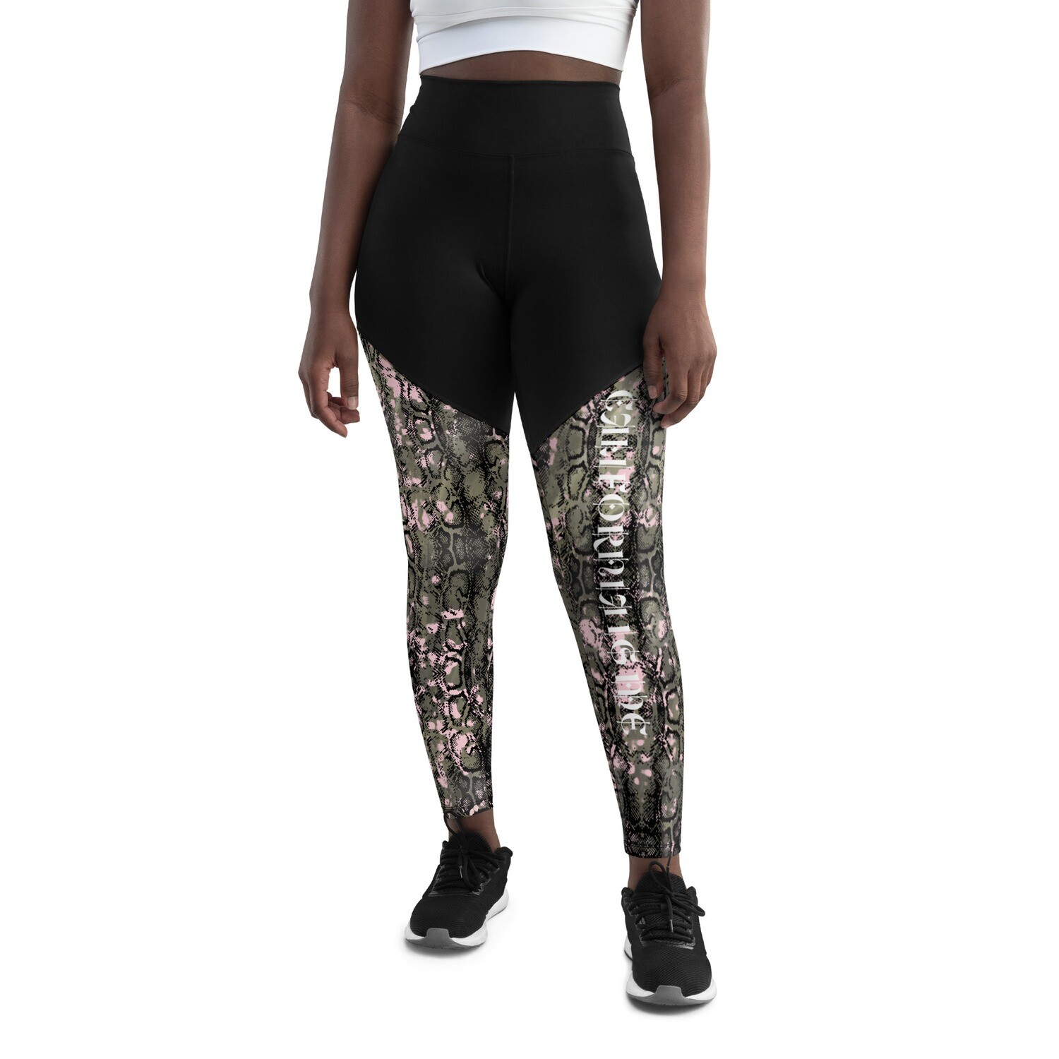 Army Green Pink Snakeskin Sports Leggings
