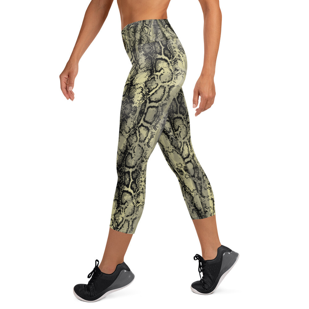 Green Black Snakeskin Yoga Capri Leggings