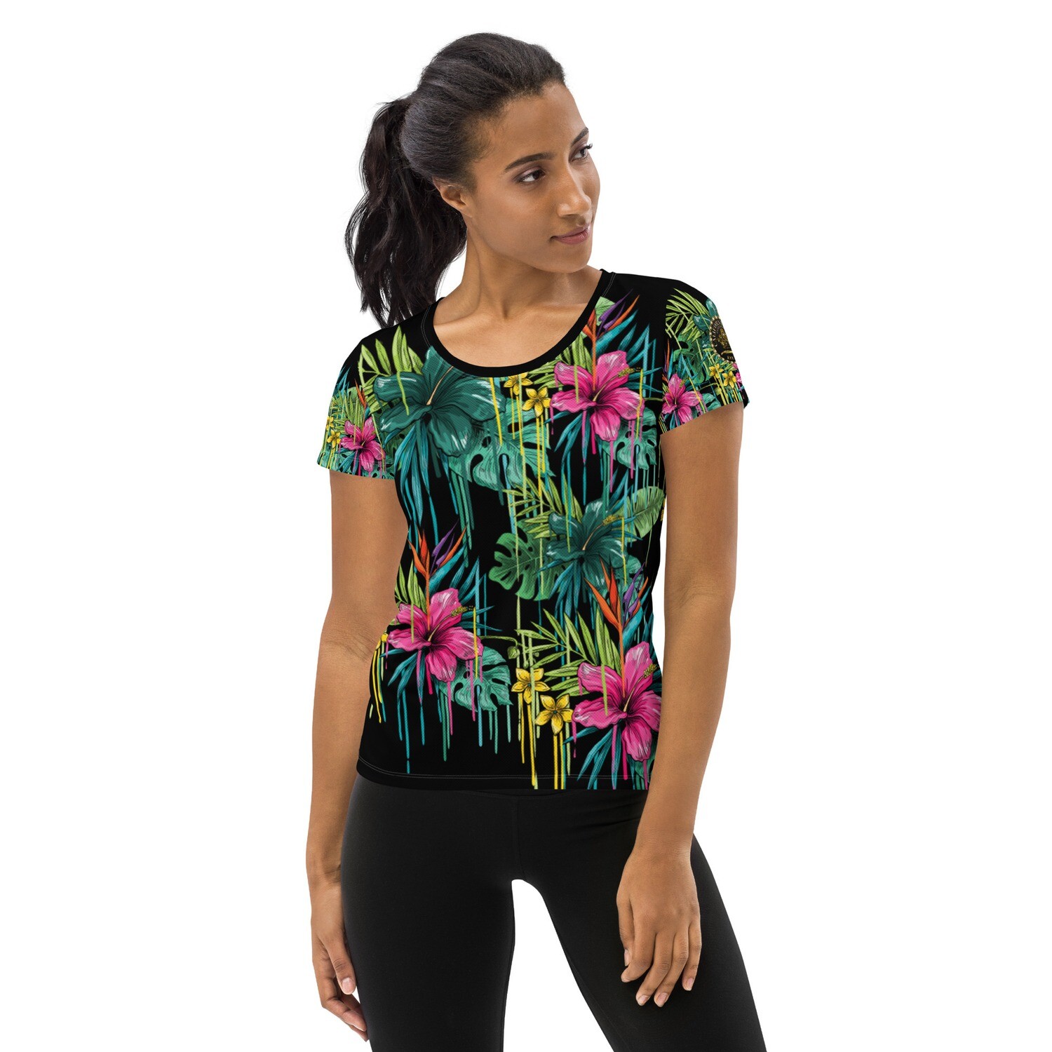 Palm Tree Drip Women&#39;s Athletic T-shirt, Size: XS