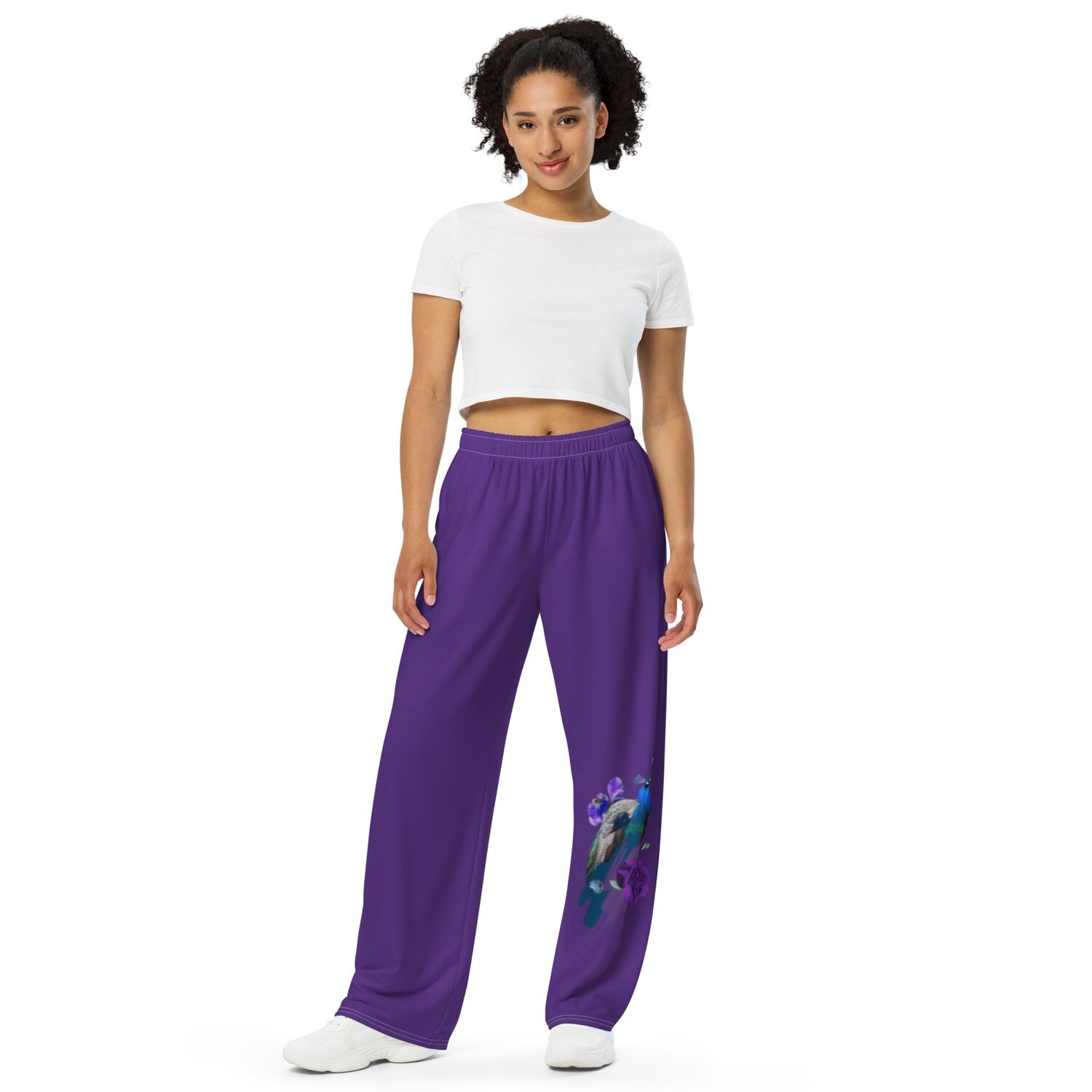 Regal Purple Peacock Unisex Wide-leg Pants