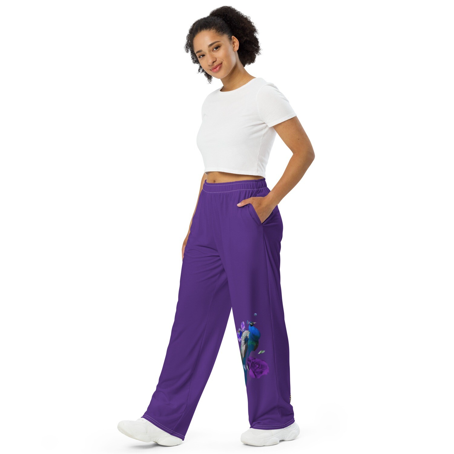 Regal Purple Peacock Unisex Wide-leg Pants