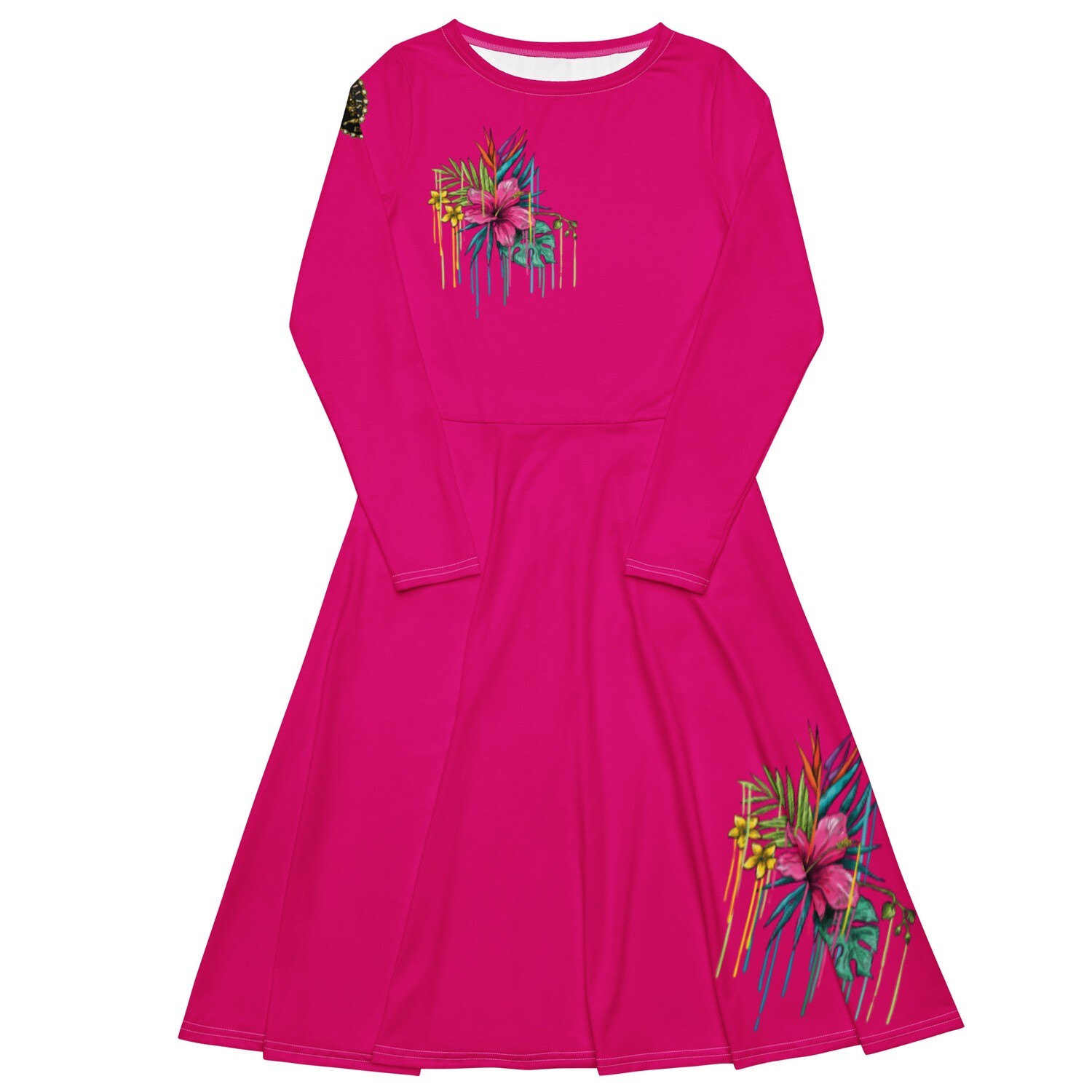 Palm Fuchsia Pink Long Sleeve Dress
