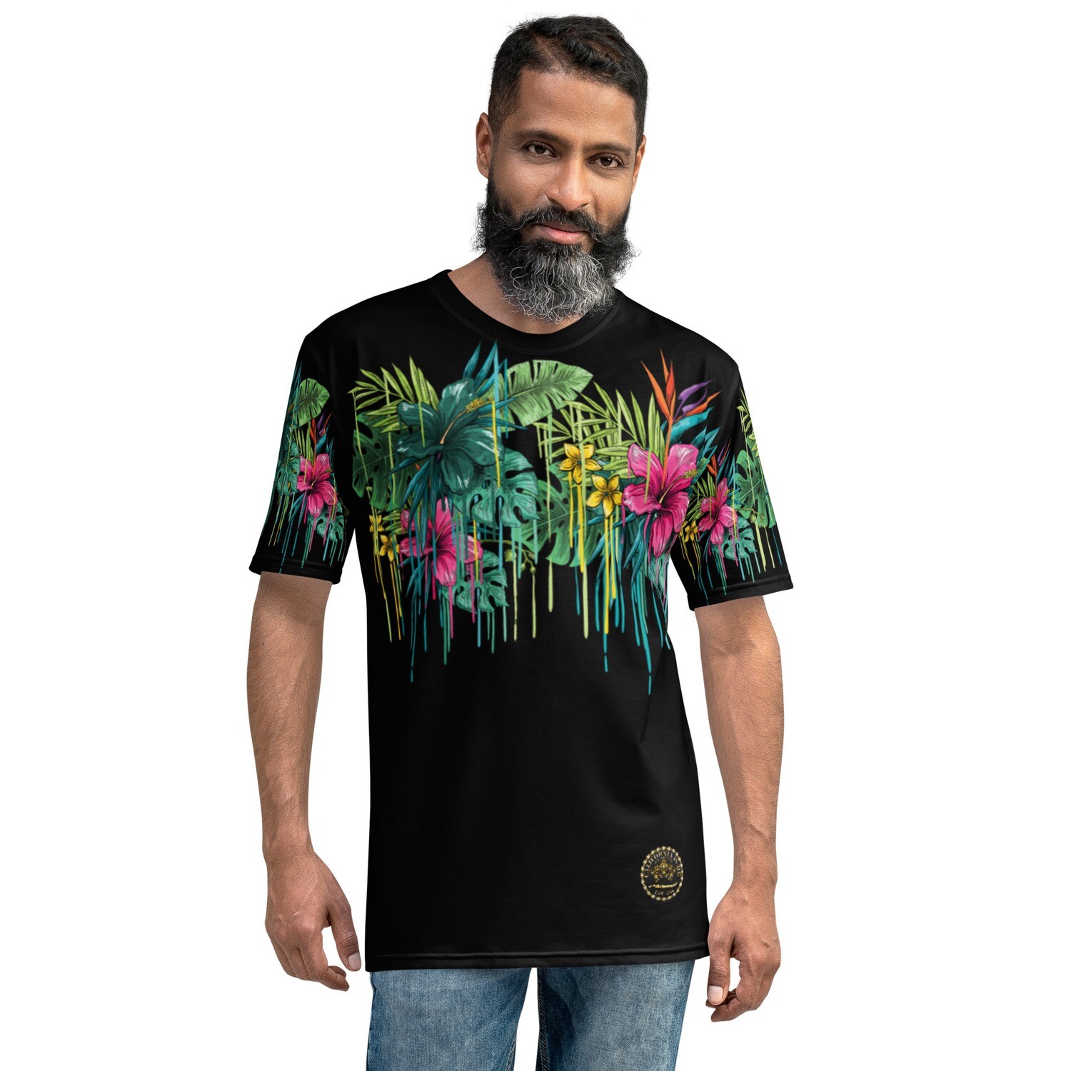 Palm Tree Drip Men&#39;s Black T-shirt, Size: XS