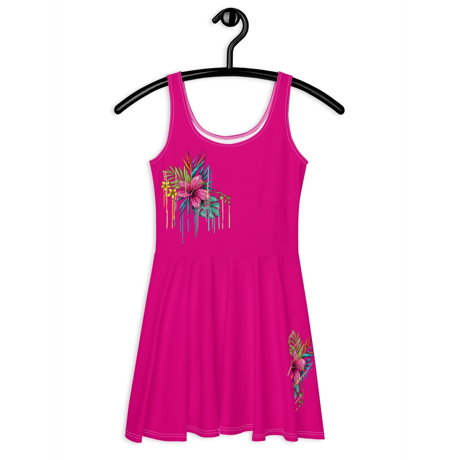 Palm Drip Fuchsia Pink Flair Dress