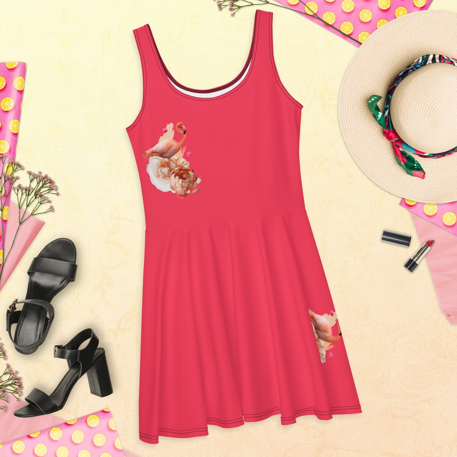 Coral Pink Flamingo Flair Dress, Size: XS