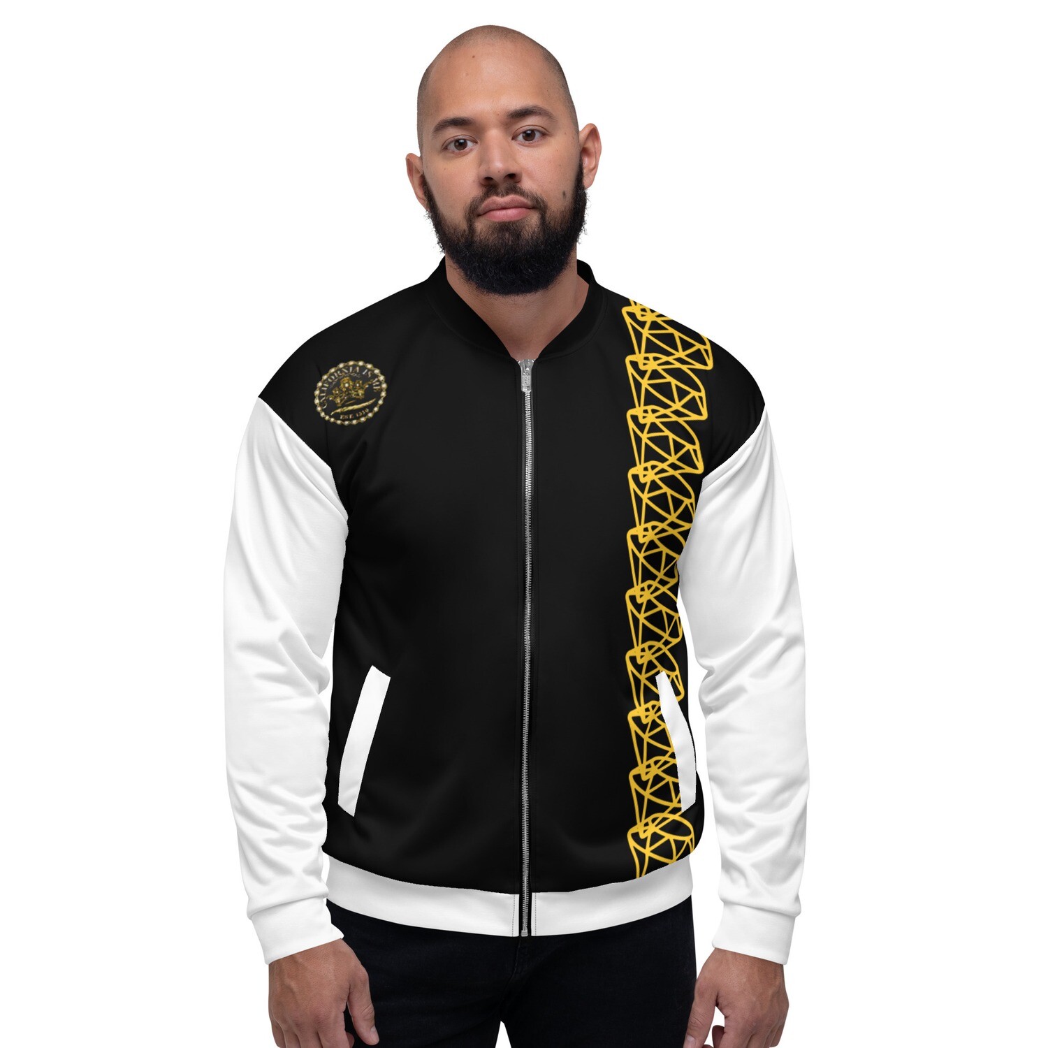White and Yellow Diamonds Unisex Black and White Bomber Jacket, Size: XS