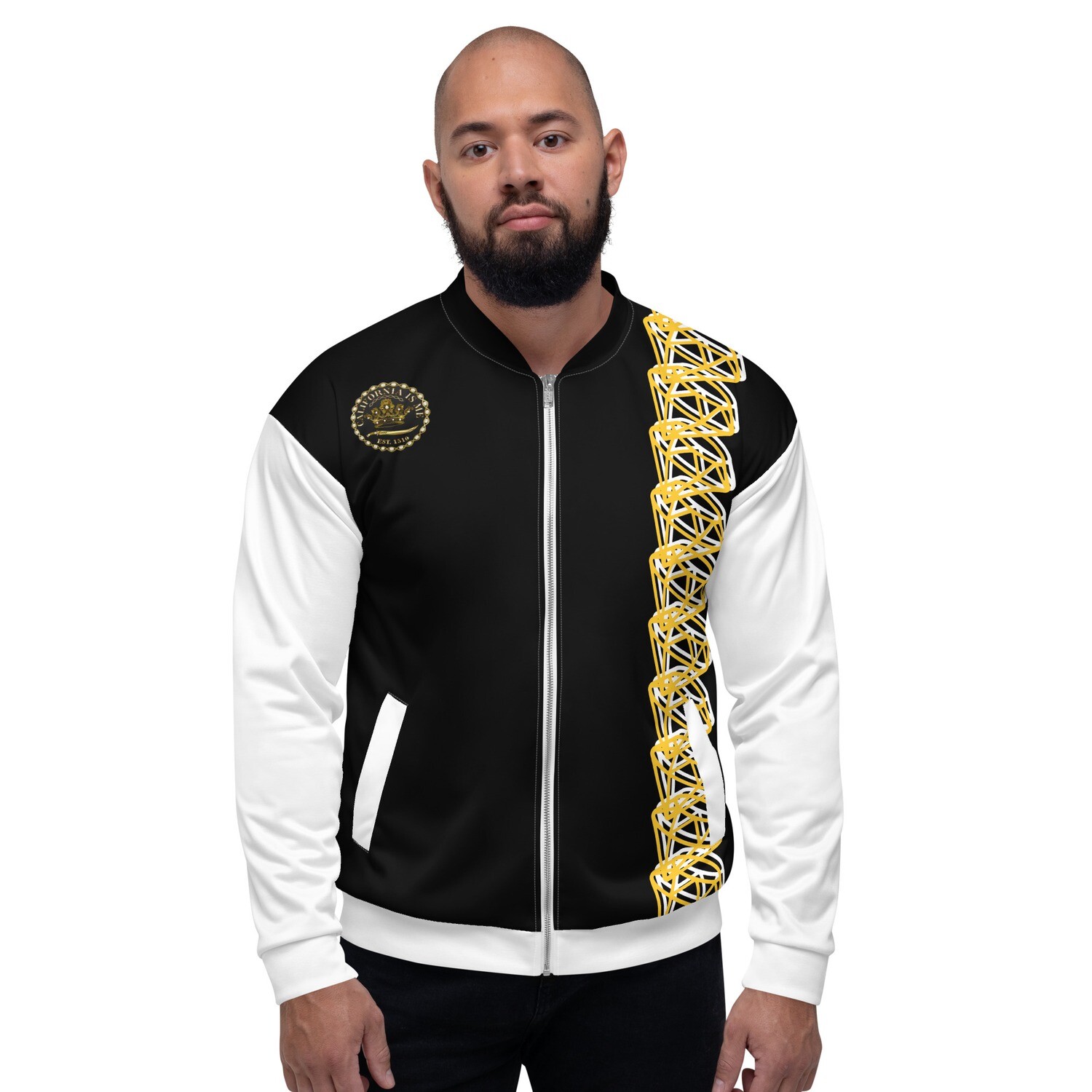 White and Yellow Diamonds Unisex Black and White Bomber Jacket