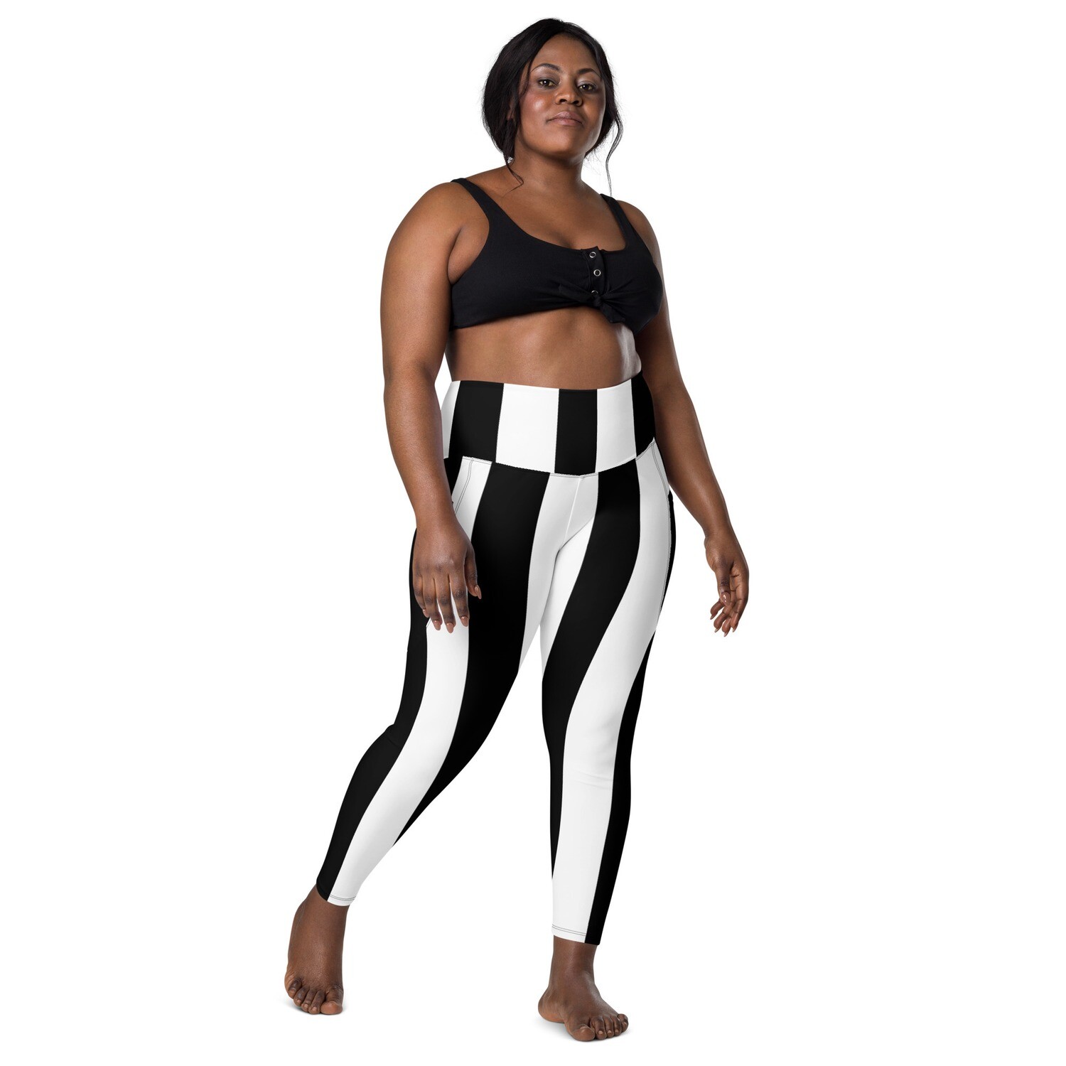 Black and White Vertical Stripe Leggings with pockets