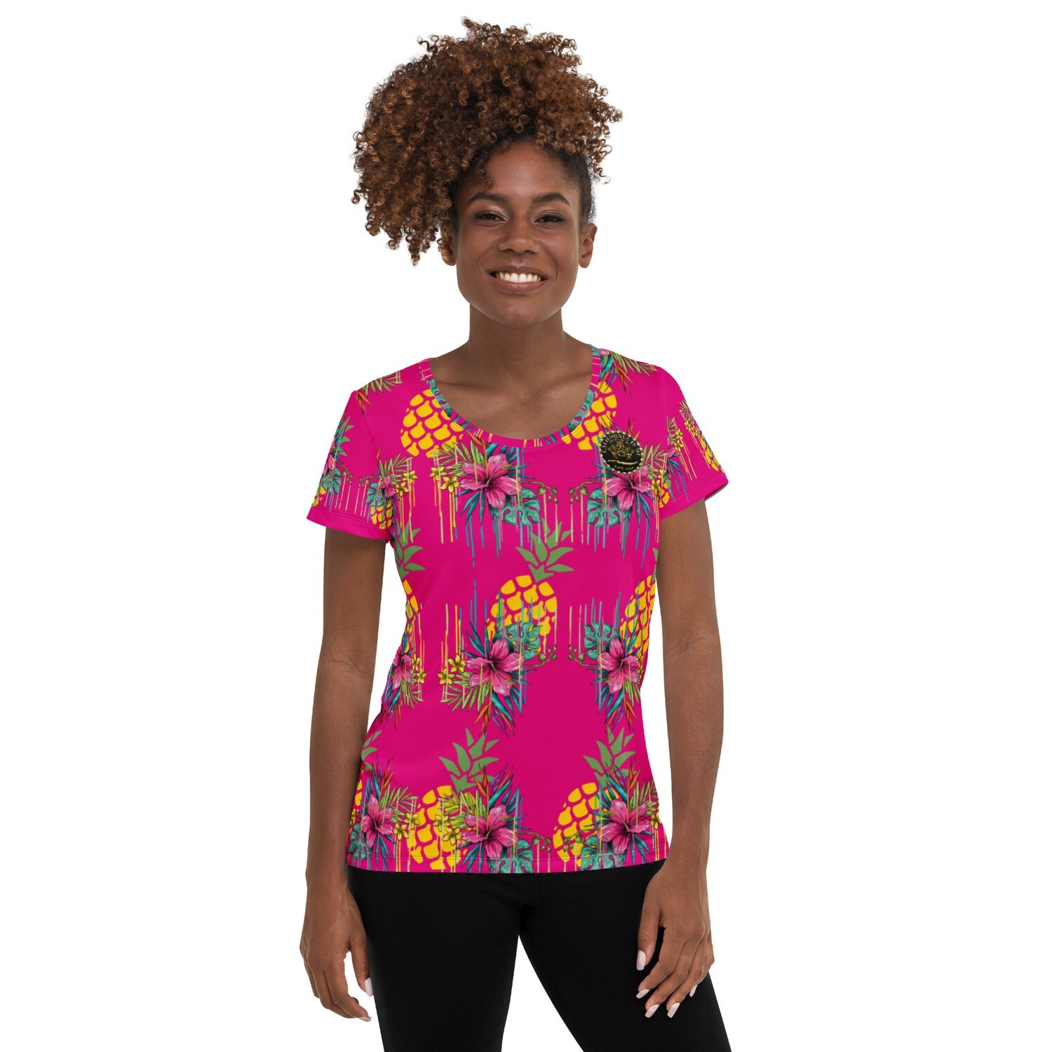 Pineapple Tropical Pink Women&#39;s Athletic T-shirt, Size: XS