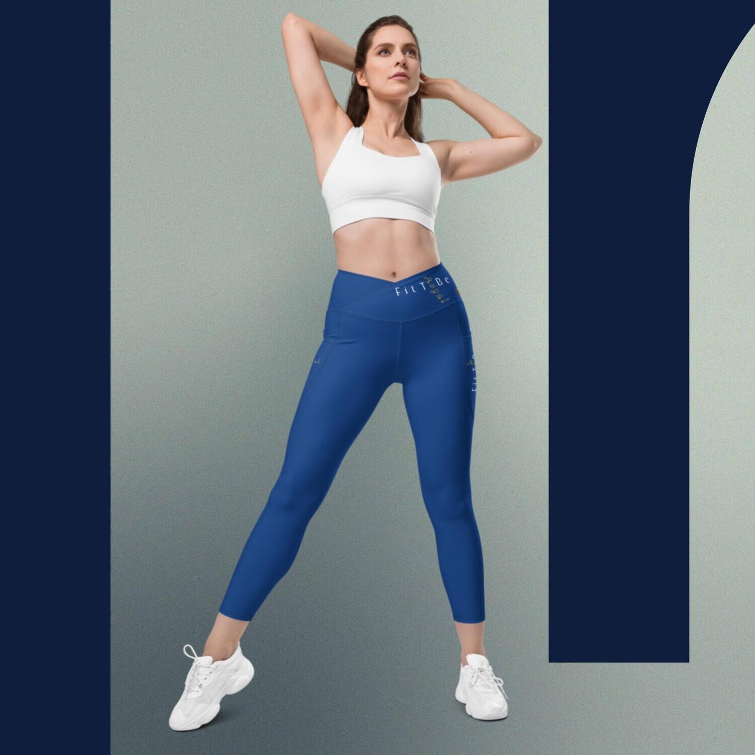 Royal - Fit For A Queen Blue Crossover Leggings With Pockets, Size: 2XS
