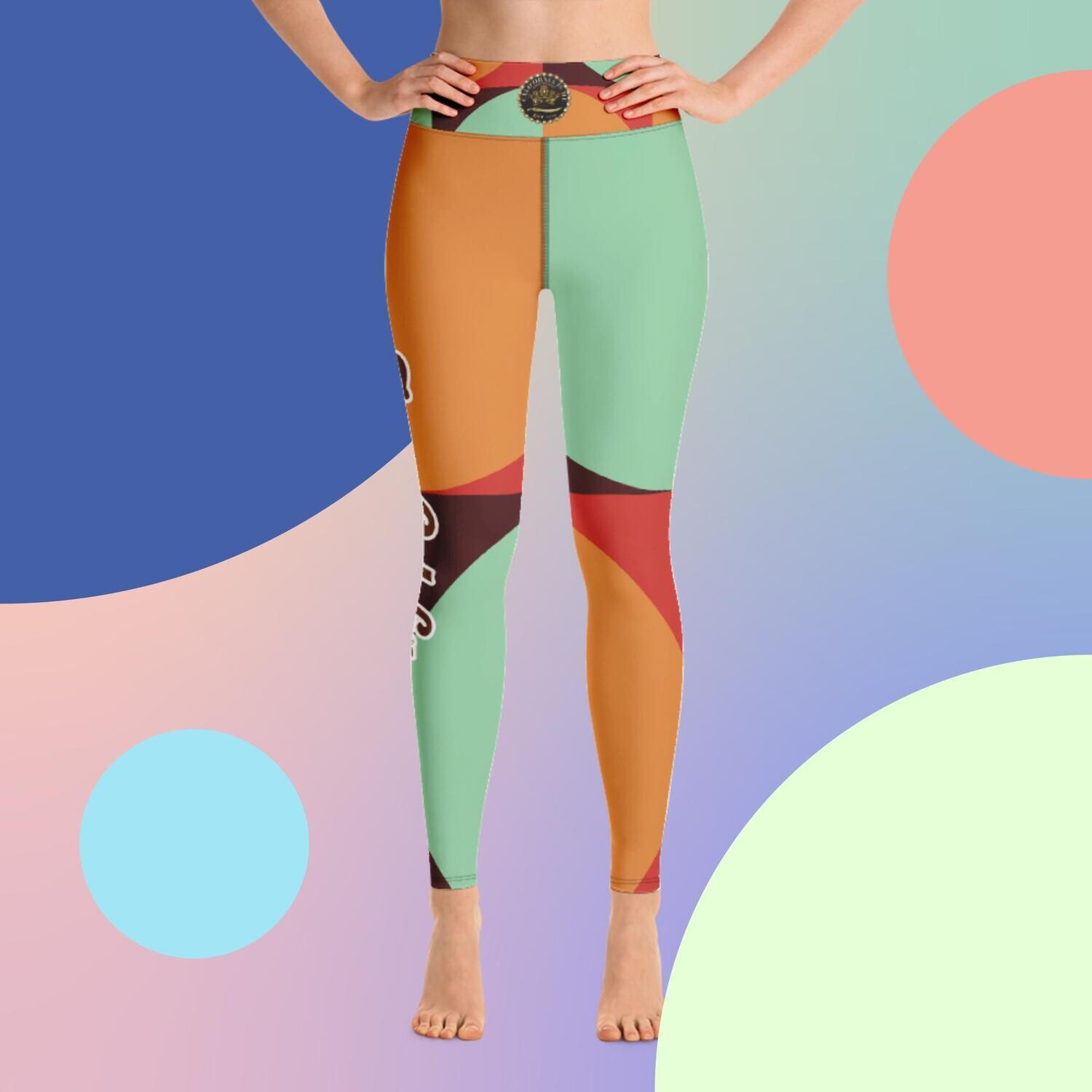 Seventies Throwback Green Orange Circle Yoga Leggings, Size: XS