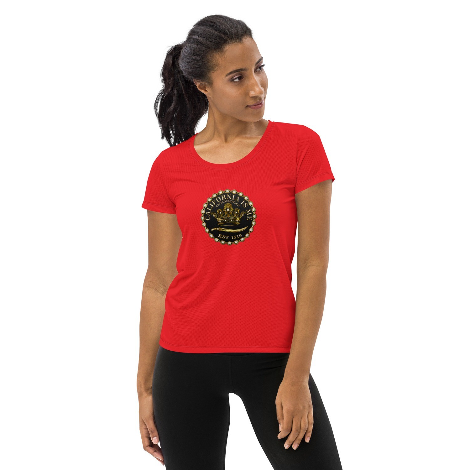 CALIFORNIA IS ME Red Women&#39;s Athletic T-shirt