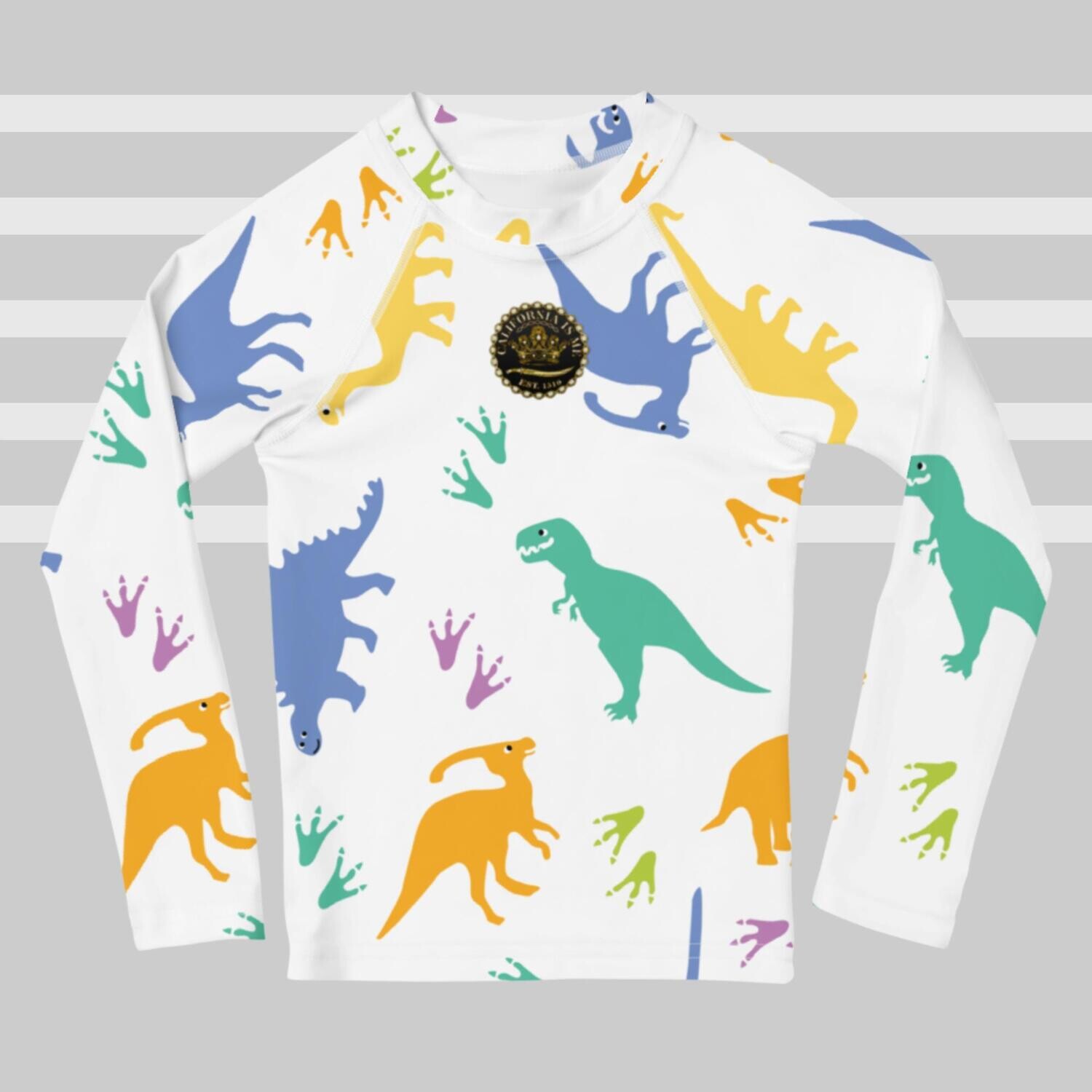Colorful Dinosaurs Kids Rash Guard T-shirt, Size: 2T