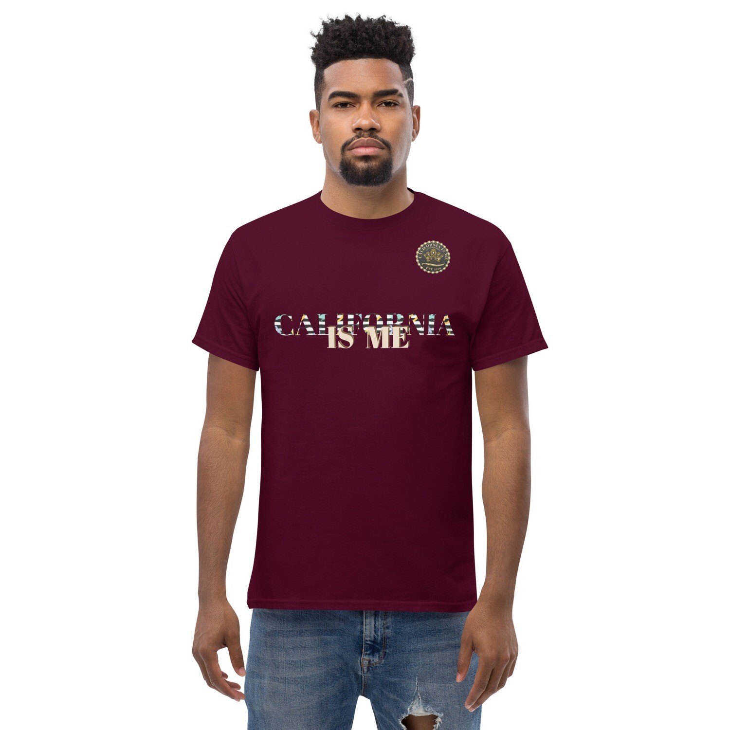 CALIFORNIA IS ME Brand Men&#39;s classic tee, Color: Maroon, Size: S