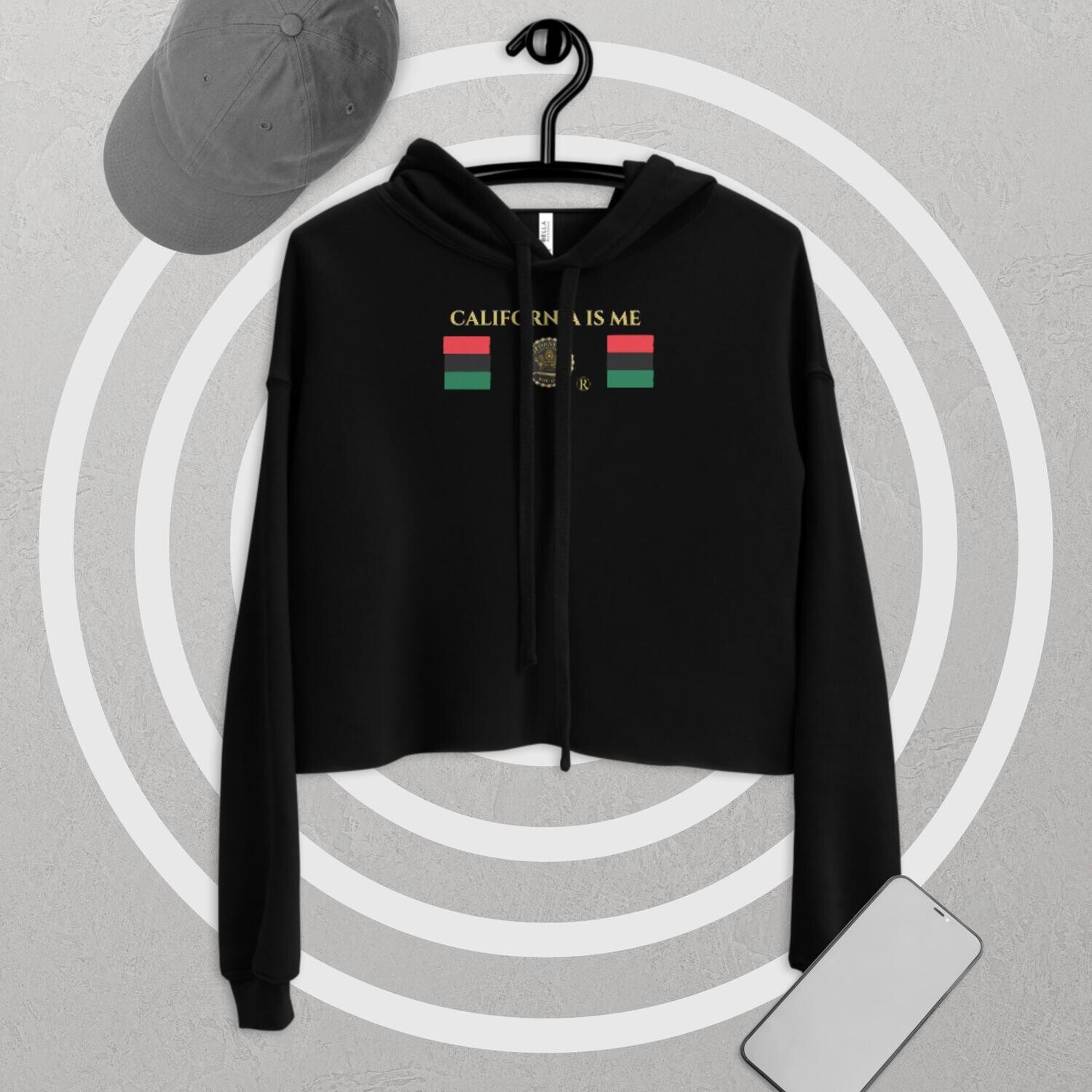 CALIFORNIA IS ME Black and Gray Crop Hoodie, Color: Black, Size: S