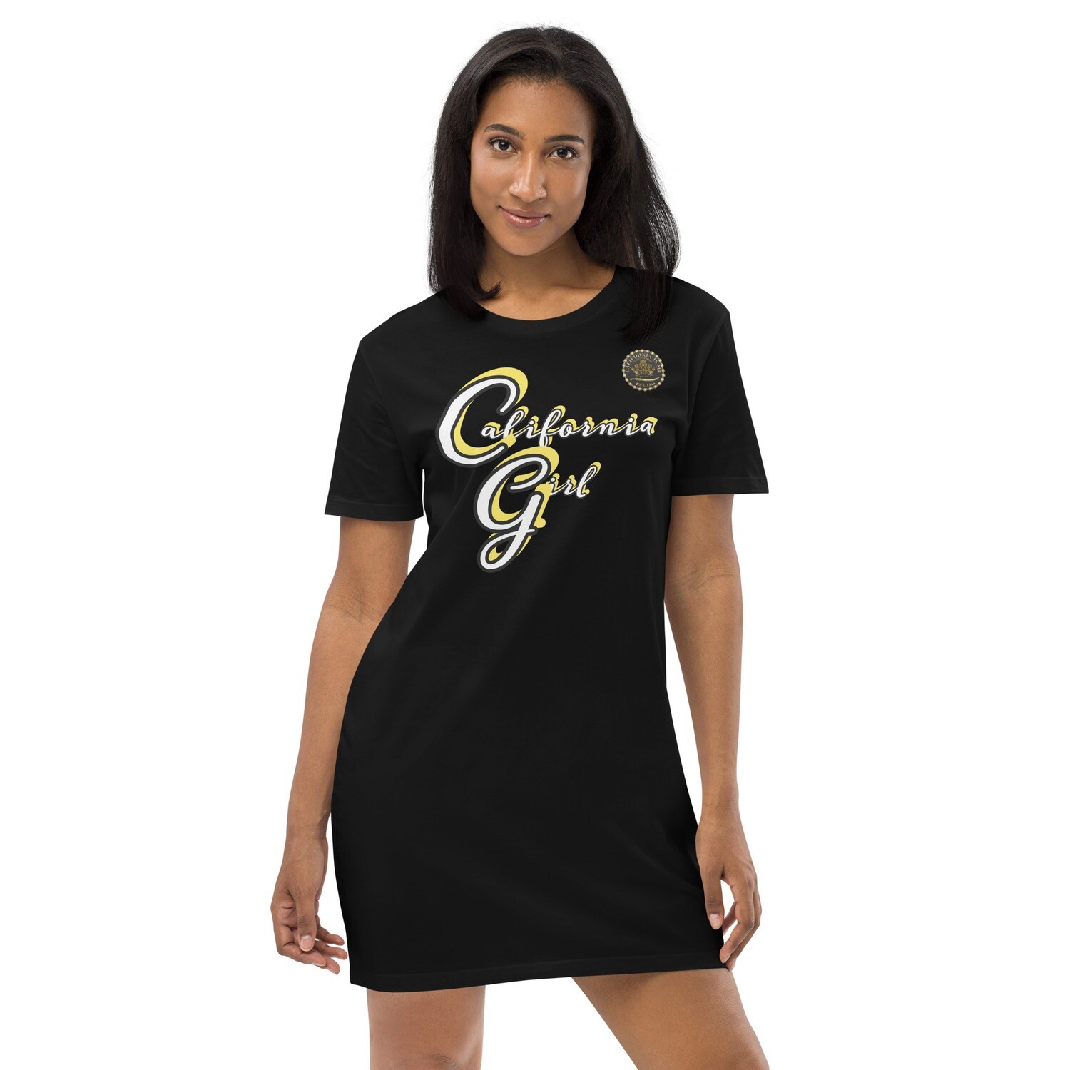 California Girl Queen Me! Yellow White T-shirt Dress