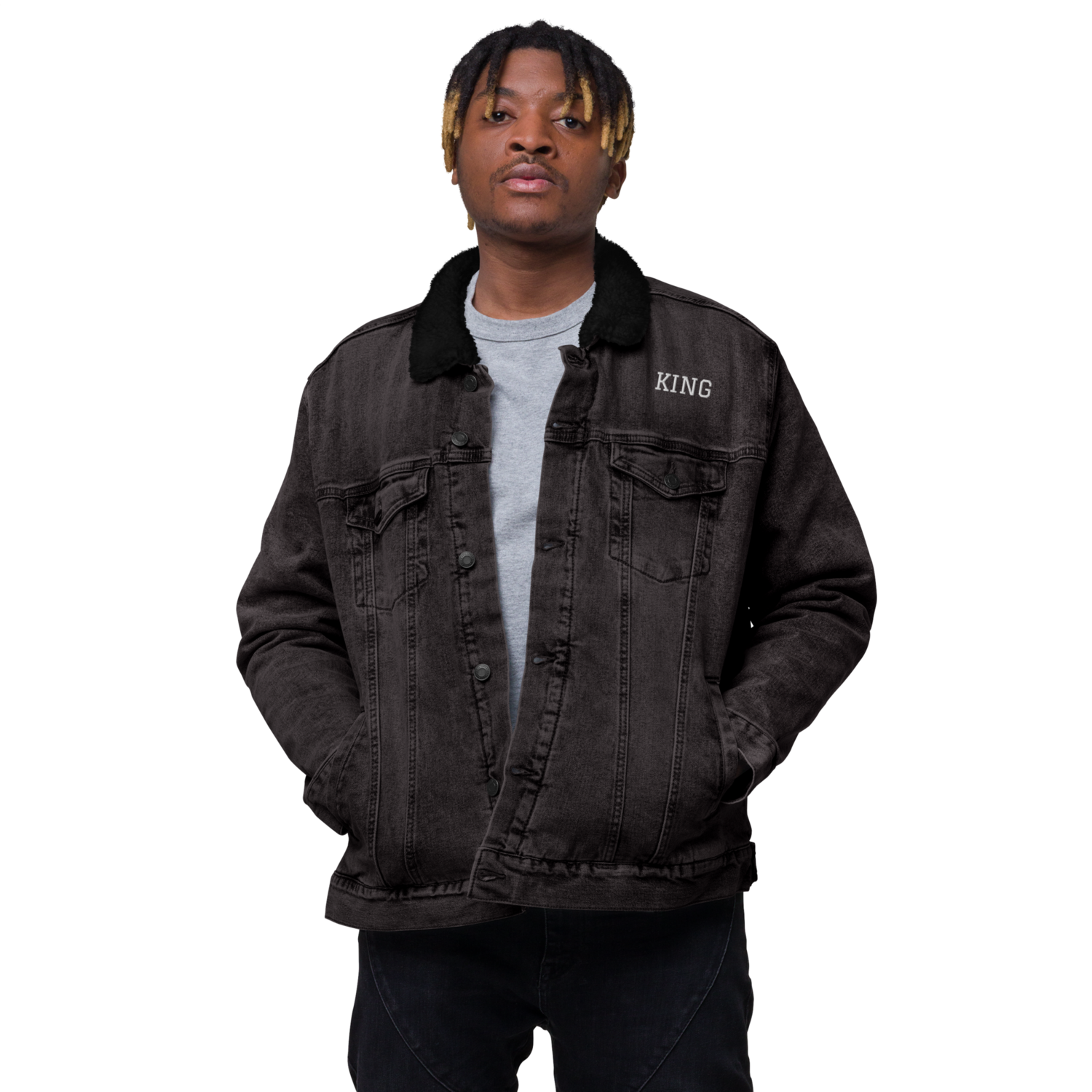 CaliisMe IAK  denim sherpa jacket, Color: Black Denim, Size: XS