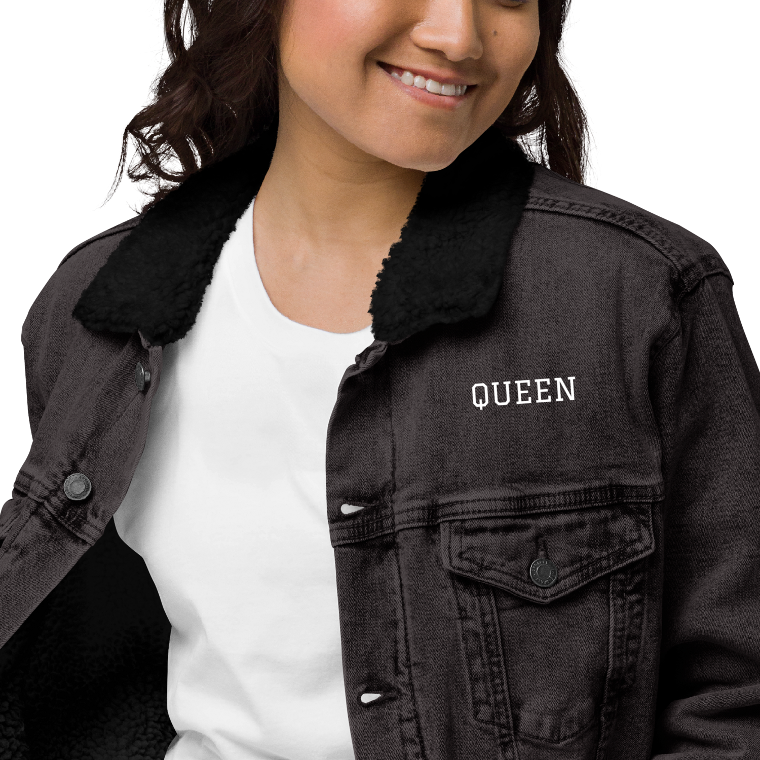 CaliisMee IAQ  denim sherpa jacket, Color: Black Denim, Size: XS