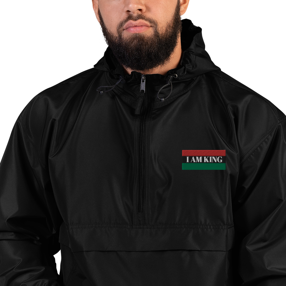 IAMKING Embroidered Champion Packable Jacket, Color: Black, Size: S