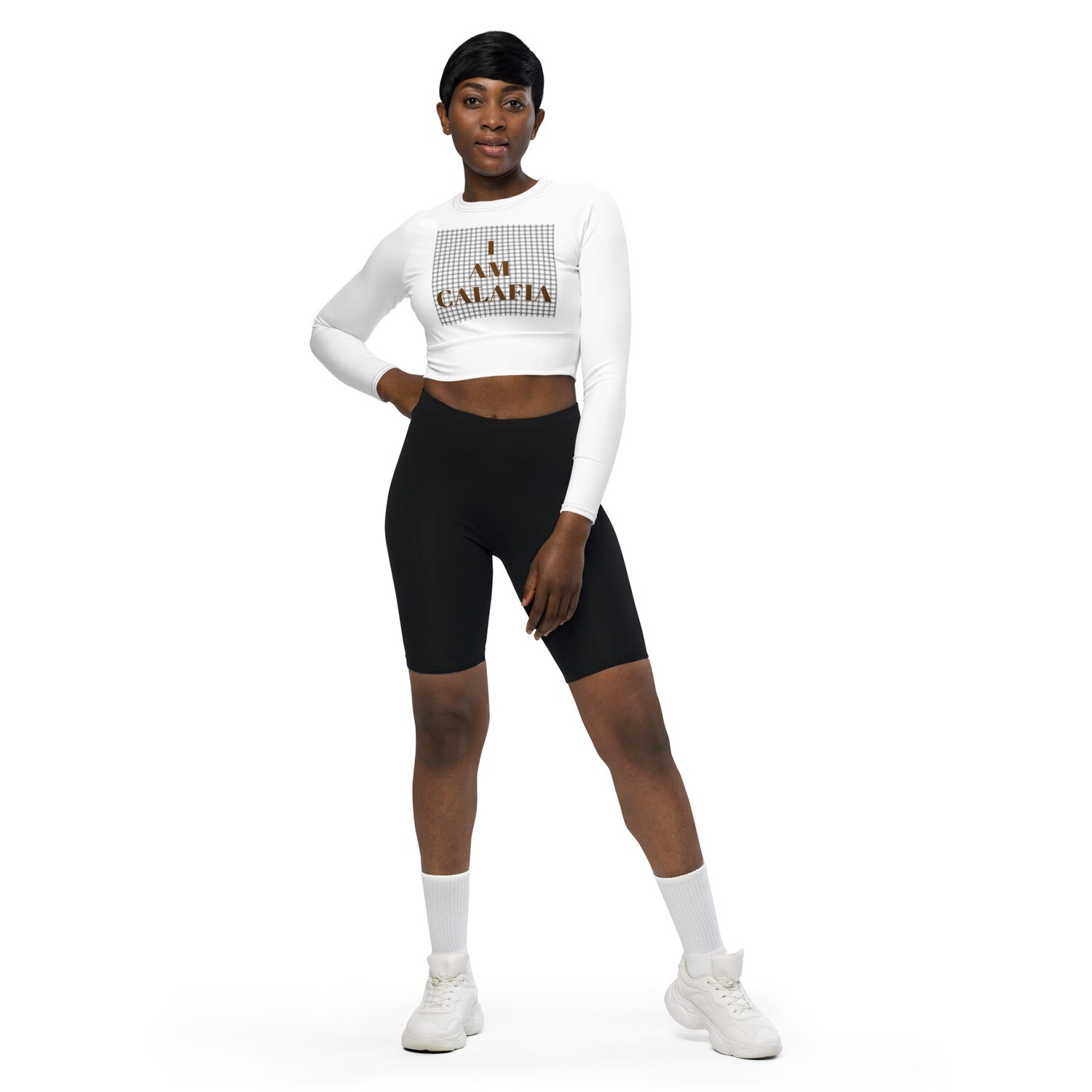 I Am Calafia on Checkboard Long-sleeve Crop Top, Size: 2XS