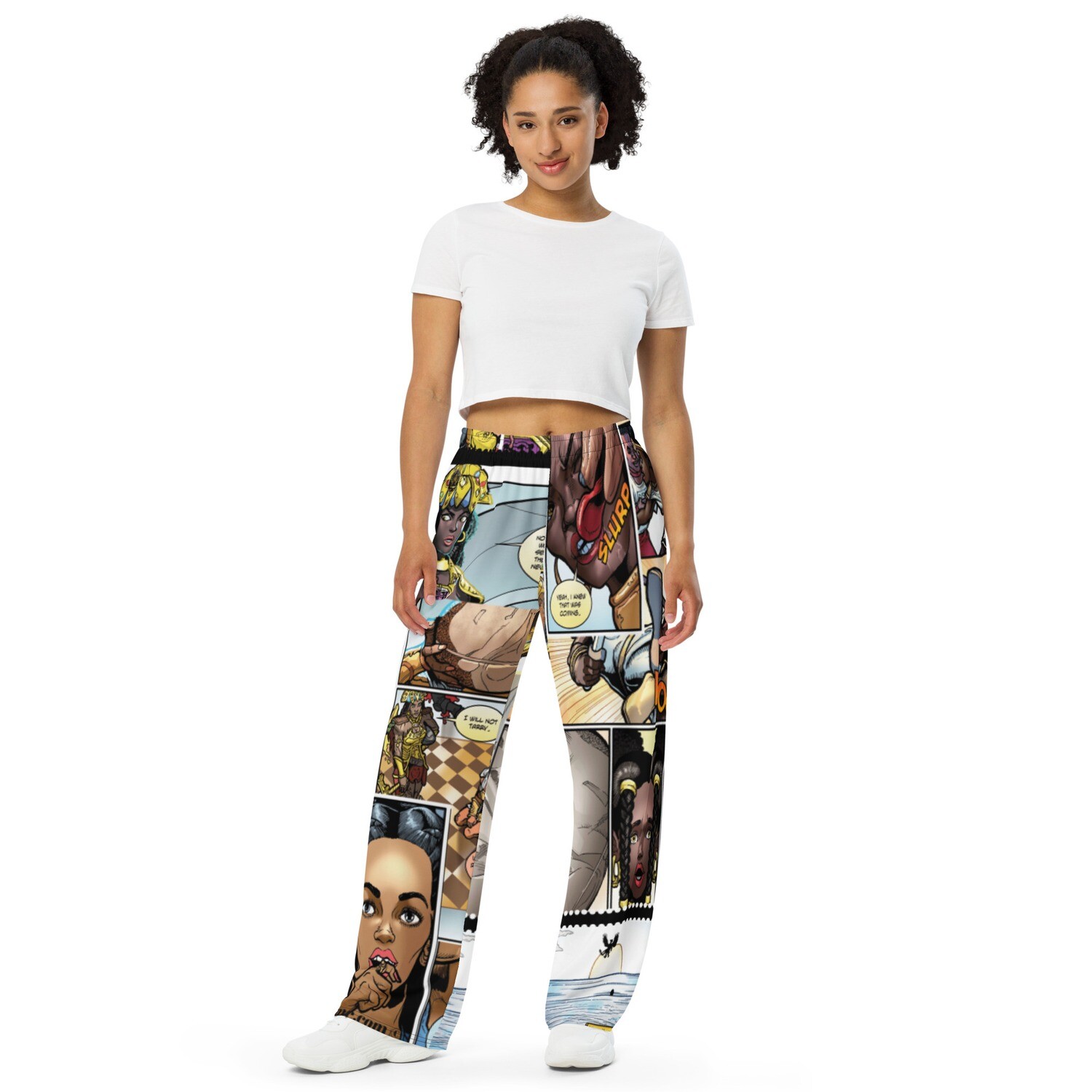 Queen Calafia of California Comic Book Unisex Wide-leg Pants, Size: 2XS