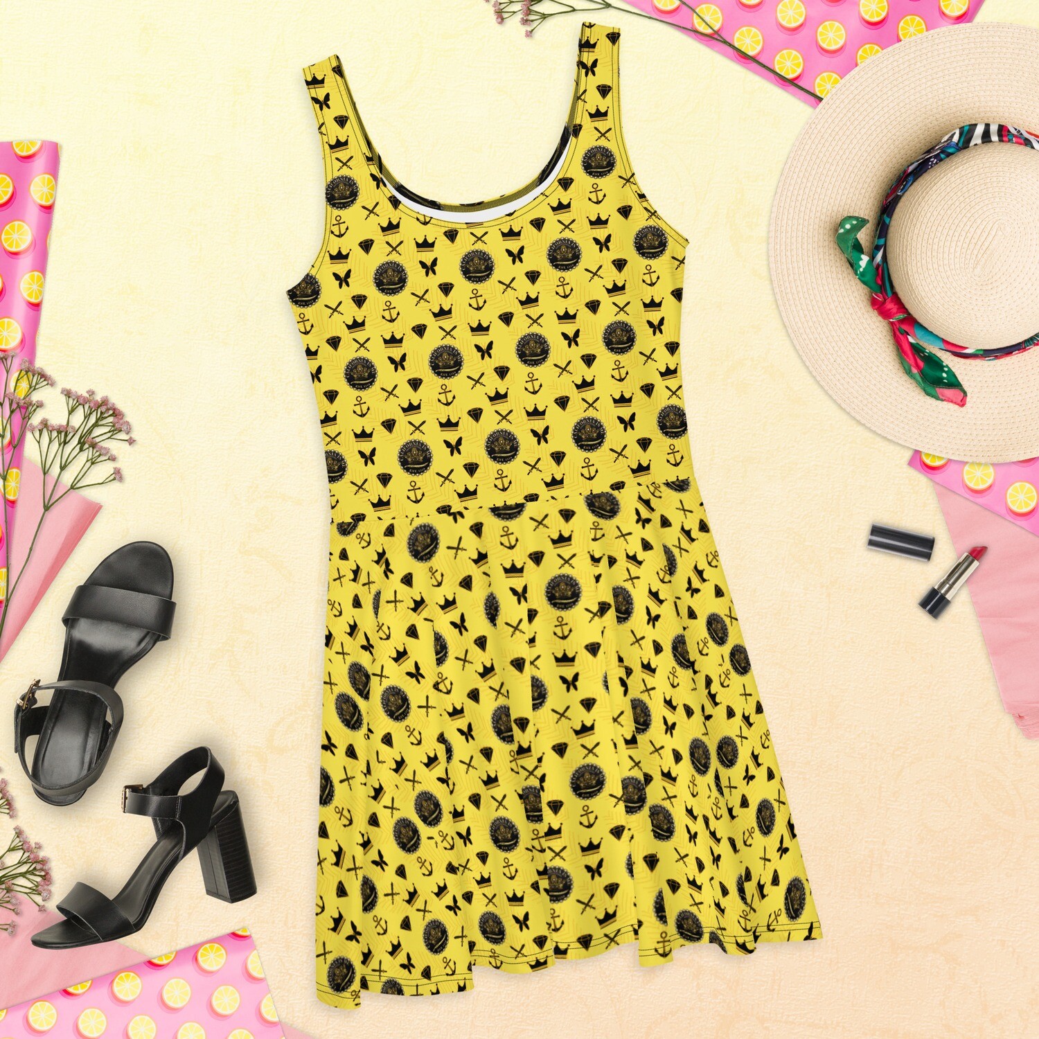 Yaass Yellow Royal Armor Tank Flare Dress