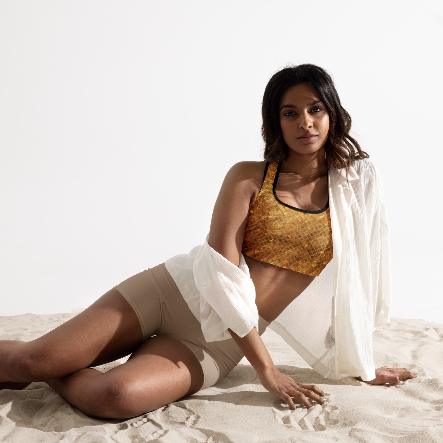 Gold Checkered Padded Sports Bra
