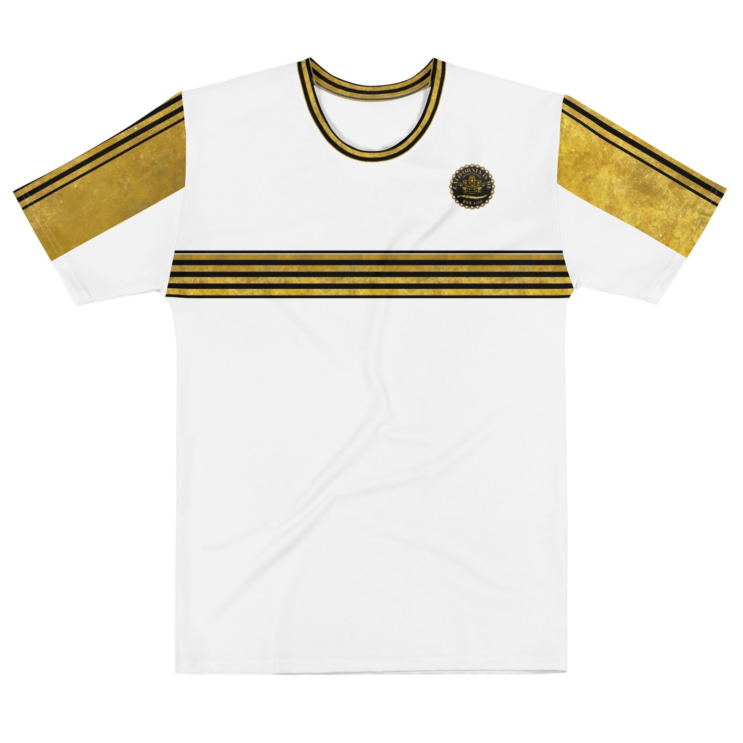 Calafias 14K Gold Stripped Sleeve Men&#39;s T-shirt