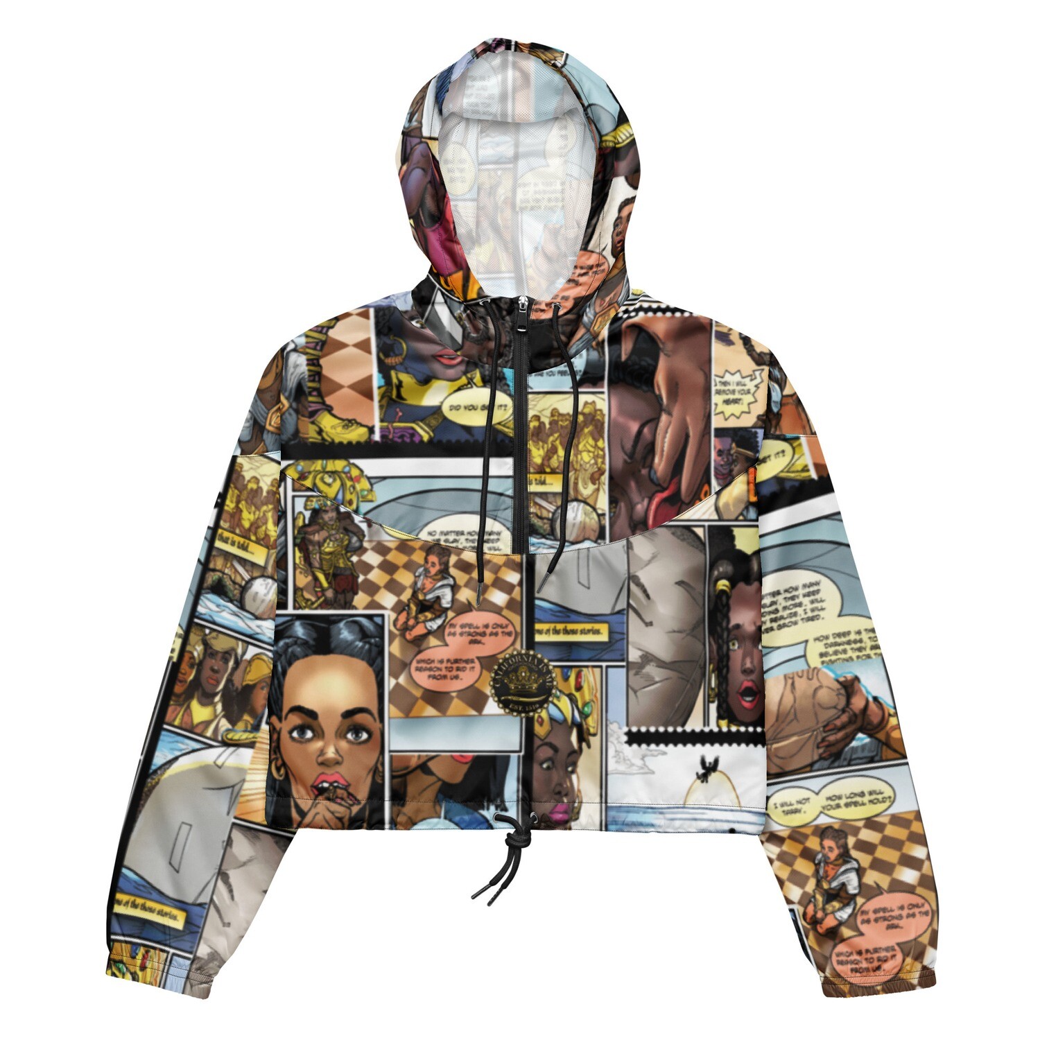 Queen Calafia Comic Book Pages Women’s cropped windbreaker