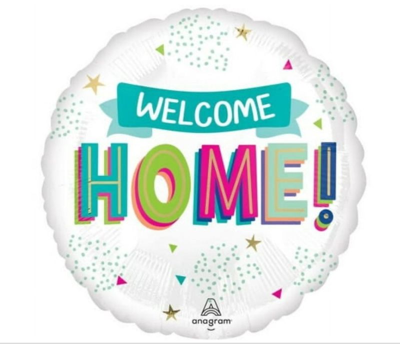&quot;Welcome Home&quot; Round Satin Foil Balloon, White/Multi-Coloured, 18-in