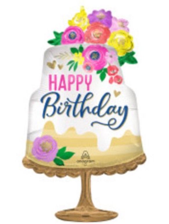 32 Inch Satin Artful Floral Birthday Foil Mylar Balloon