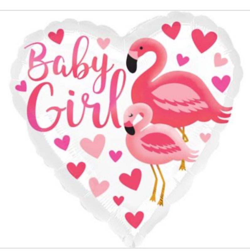 Baby Girl Flamingo Balloon with Heart Foil
