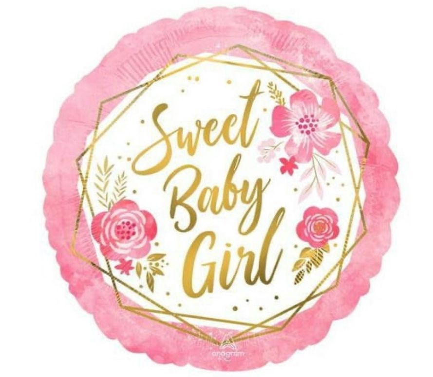 17 Inch Baby Girl Floral Geo Foil Mylar Balloon