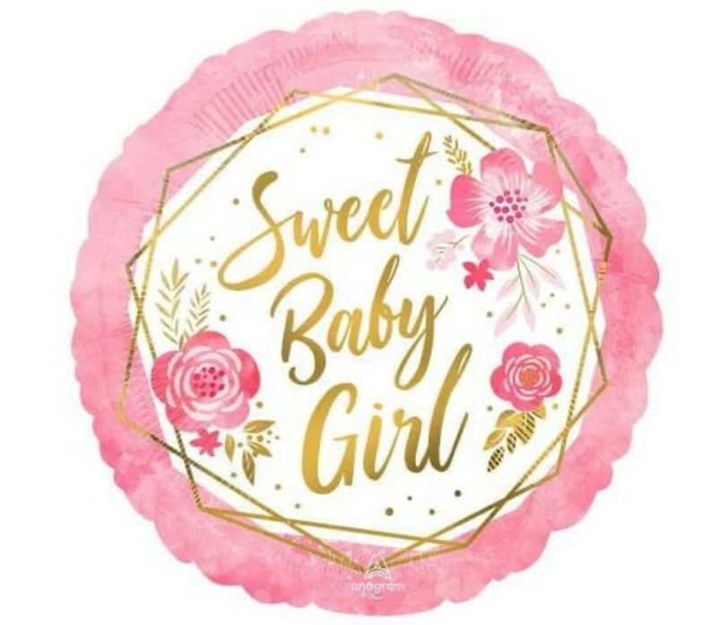 17 Inch Baby Girl Floral Geo Foil Mylar Balloon